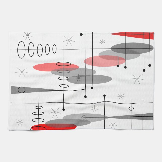Atomic Era Inspired Mid-Century Design 15 Tea Towel (Horizontal)