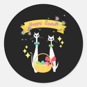 Atomic Era Mid Century Modern Cool Cat Happy Easte Classic Round Sticker