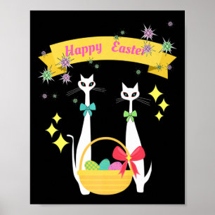 Atomic Era Mid Century Modern Cool Cat Happy Easte Poster
