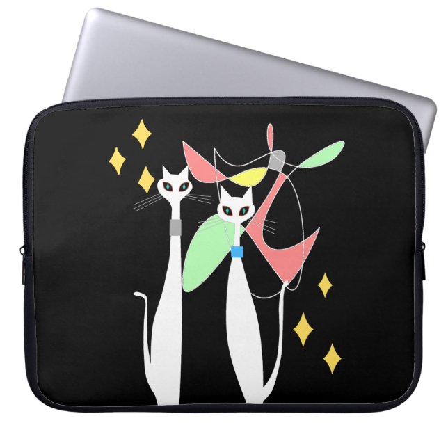 Atomic Era Mid Century Modern Cool Cat Mobile Laptop Sleeve (Front)