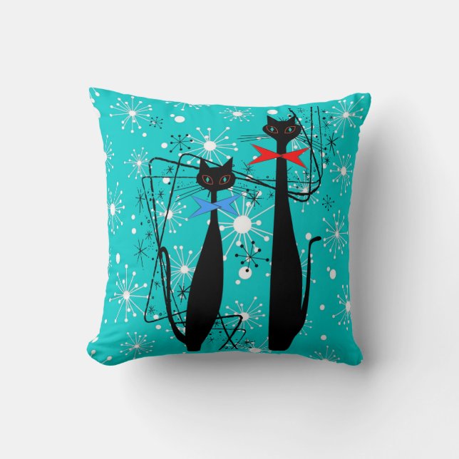 Atomic Era Mid Century Modern Cool Cat Starburst Cushion (Front)