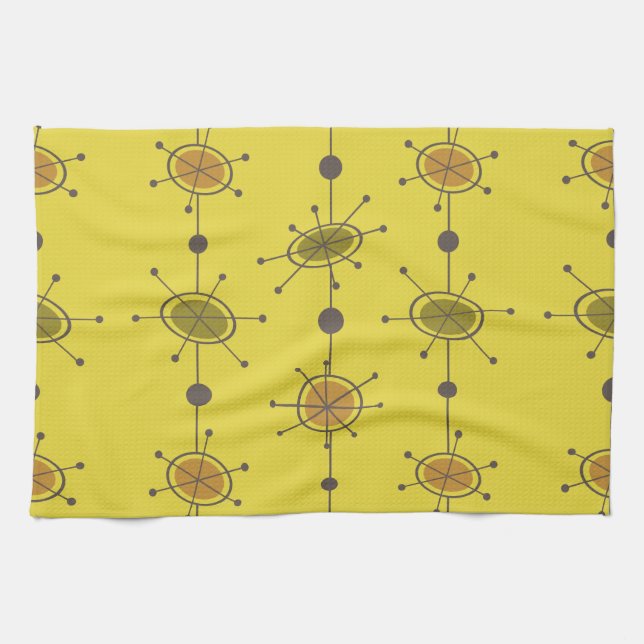Atomic Era Satellites Chartreuse Tea Towel (Horizontal)