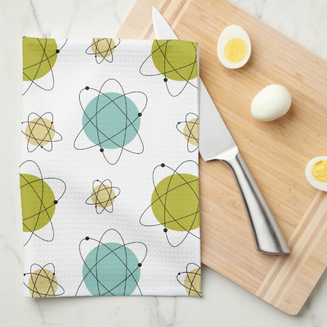 Atomic Era Solar System Mid-century Modern Space Tea Towel (Quarter Fold)