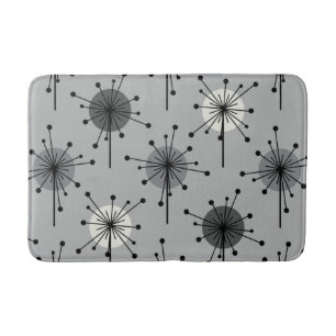 Atomic Era Sputnik Starburst Flowers Grey Bath Mat