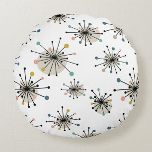 Atomic Era Starburst Pattern Mid Century Modern Round Cushion