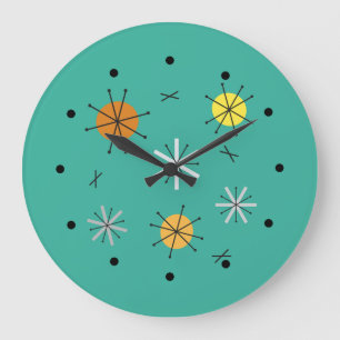 Atomic Era Starburst Planets Teal Large Clock