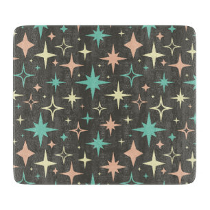 Atomic Era Stars Pink Blue Yellow Brown Midcentury Cutting Board