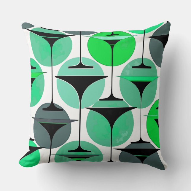 Atomic Fifties Inspired Martinis In Grey, Blue  Cushion (Front)