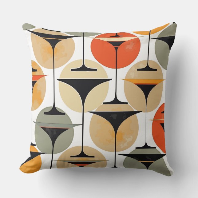 Atomic Fifties Inspired Martinis In Grey, Orange,  Cushion (Front)
