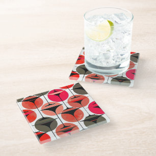 Atomic Fifties Inspired Martinis In Magenta Glass Coaster