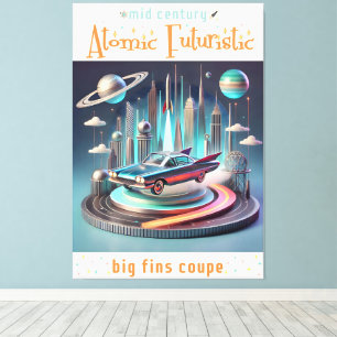 Atomic Futuristic Big Fins Coupe Car Canvas Print