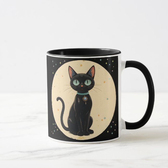 Atomic Futuristic Black Cat Moon Mug (Right)