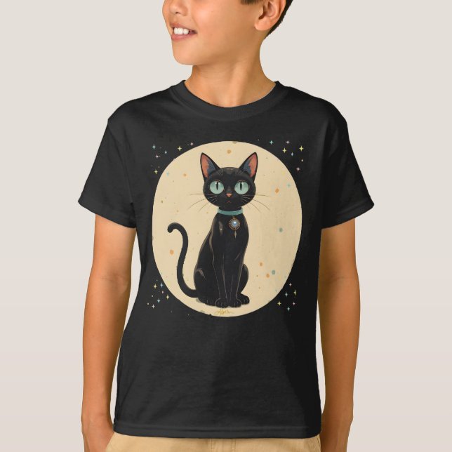 Atomic Futuristic Black Cat Moon T-Shirt (Front)