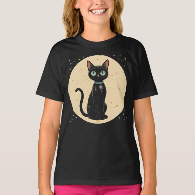 Atomic Futuristic Black Cat Moon T-Shirt (Front)