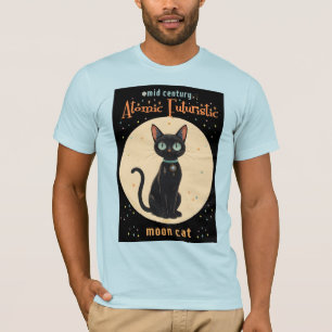 Atomic Futuristic Black Cat Moon with text T-Shirt