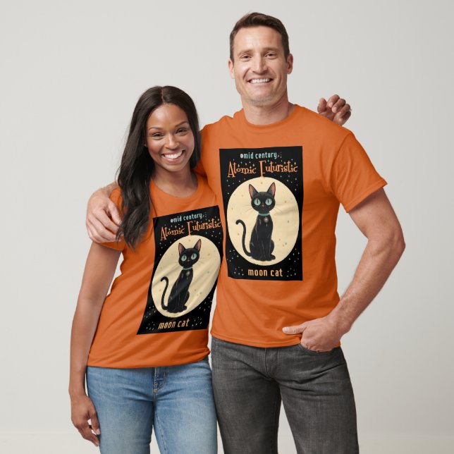 Atomic Futuristic Black Cat Moon with text T-Shirt (Unisex)