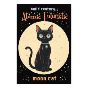 Atomic Futuristic Black Moon Cat  Photo Print