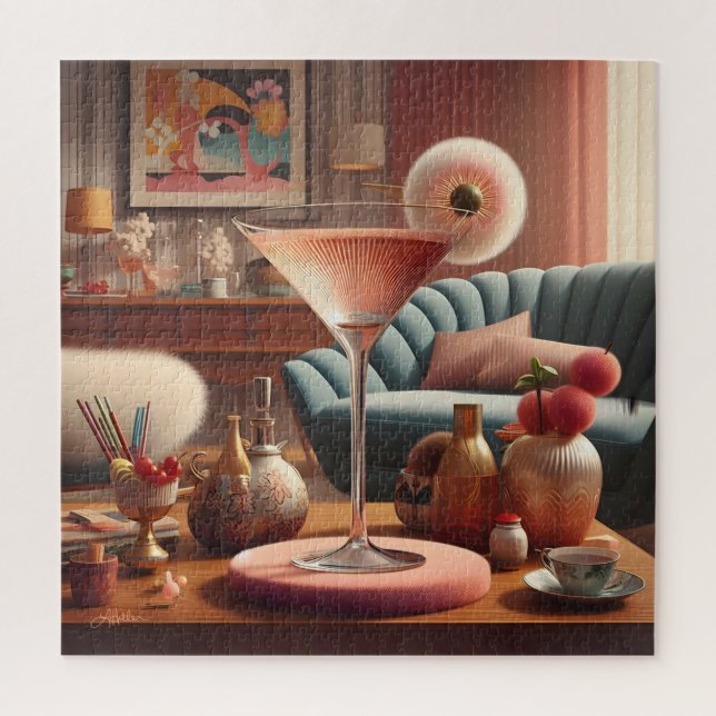 Atomic Futuristic Cherry Blossom Martini Jigsaw Puzzle (Vertical)