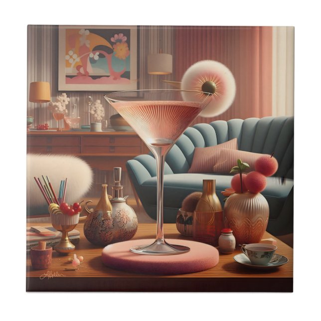 Atomic Futuristic Cherry Blossom Martini Tile (Front)