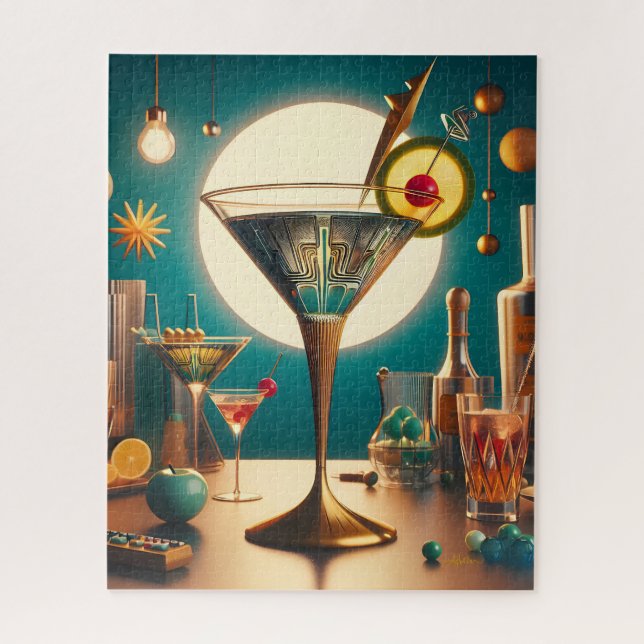 Atomic Futuristic Circuit Board Martini Jigsaw Puzzle (Vertical)