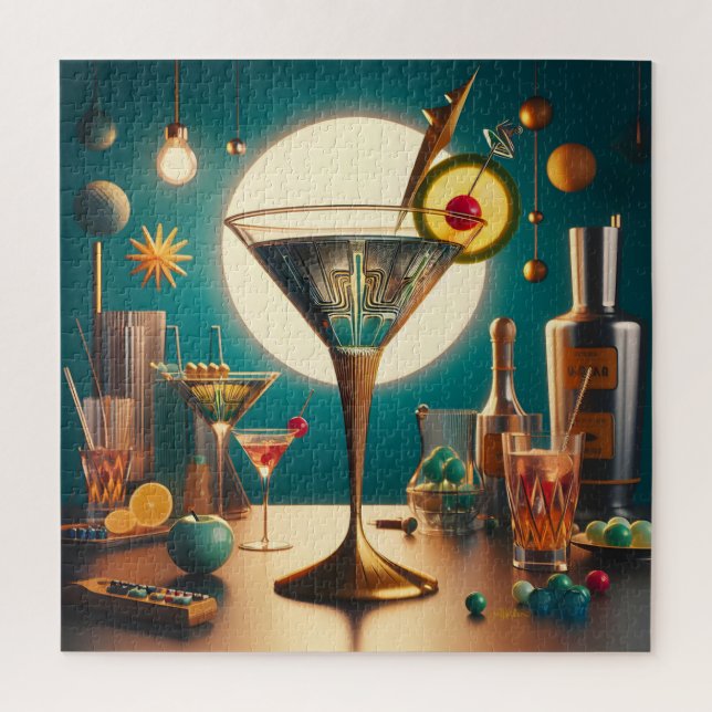 Atomic Futuristic Circuit Board Martini Jigsaw Puzzle (Vertical)
