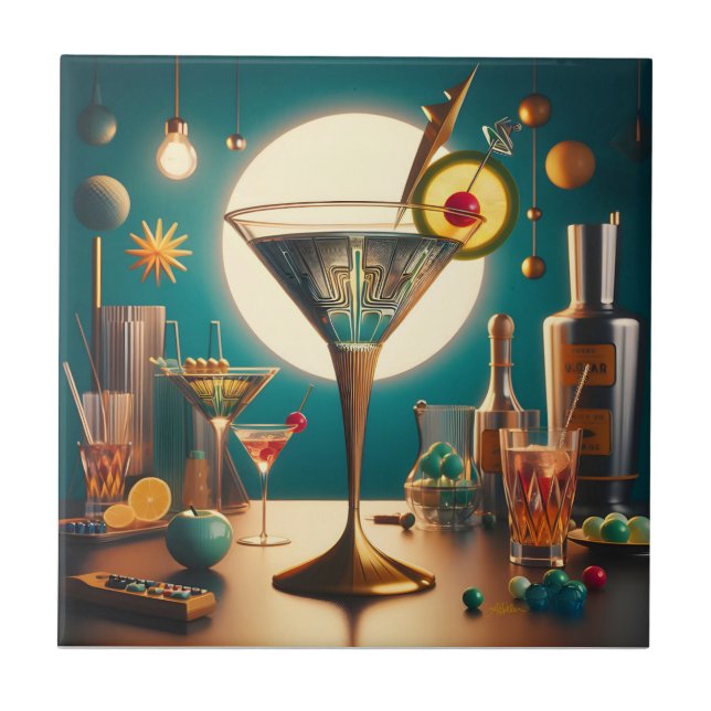Atomic Futuristic Circuit Board Martini Tile (Front)