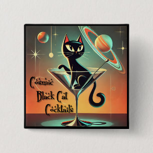 Atomic Futuristic Cosmic Black Cat Cocktails 15 Cm Square Badge