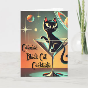Atomic Futuristic Cosmic Black Cat Cocktails Card