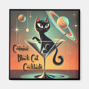 Atomic Futuristic Cosmic Black Cat Cocktails Magnet