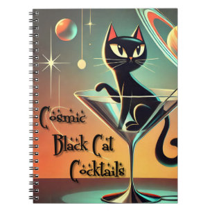 Atomic Futuristic Cosmic Black Cat Cocktails Notebook