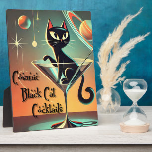 Atomic Futuristic Cosmic Black Cat Cocktails Plaque