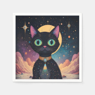Atomic Futuristic Cosmic Black Cat in Moonlight Napkin