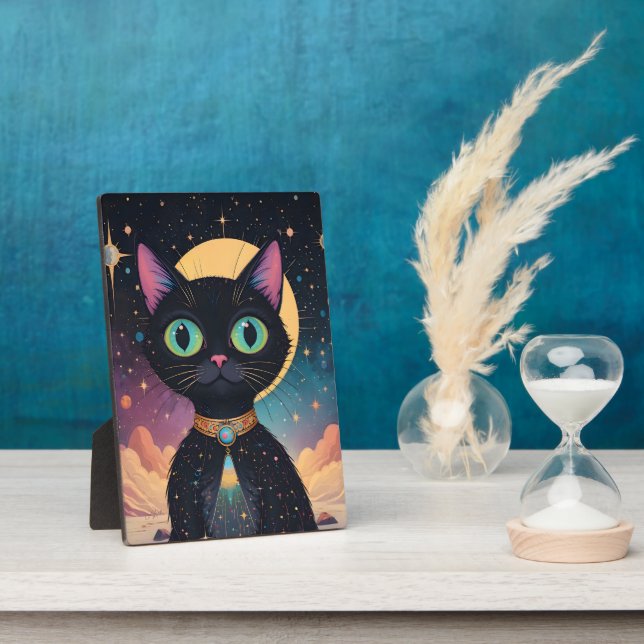 Atomic Futuristic Cosmic Black Cat in Moonlight Plaque (Side)