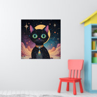 Atomic Futuristic Cosmic Black Cat in Moonlight