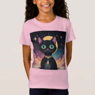 Atomic Futuristic Cosmic Black Cat in Moonlight T-Shirt