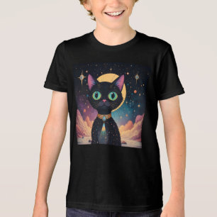 Atomic Futuristic Cosmic Black Cat in Moonlight Tri-Blend Shirt
