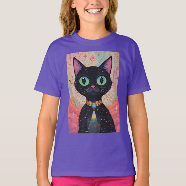Atomic Futuristic Cosmic Black Cat Universe T-Shirt (Front)