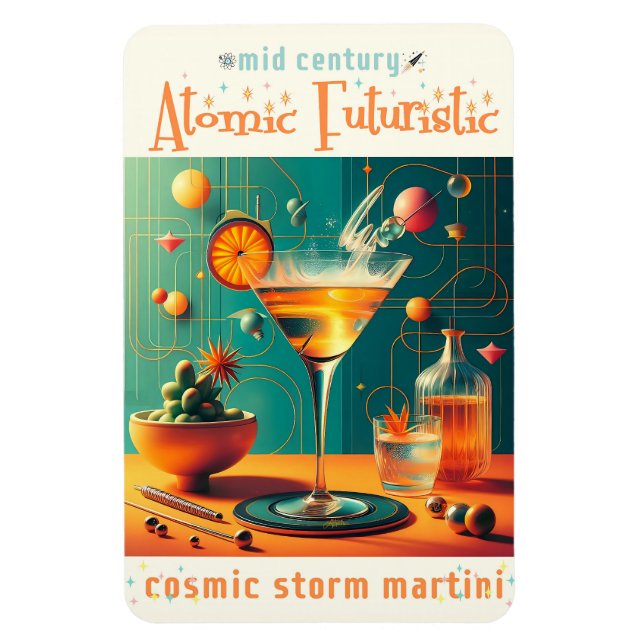 Atomic Futuristic Cosmic Storm Martini Magnet (Vertical)