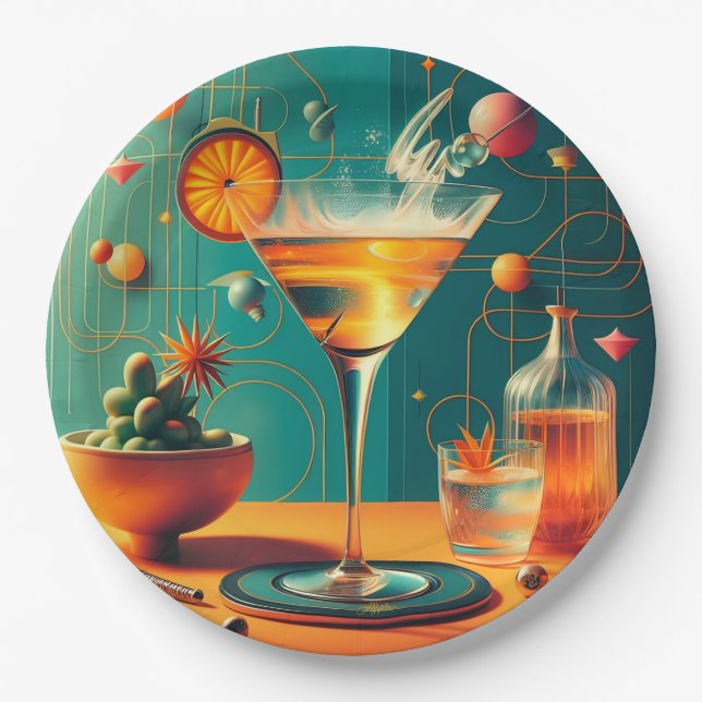 Atomic Futuristic Cosmic Storm Martini Paper Plate (Front)