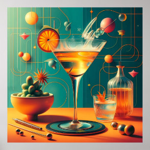 Atomic Futuristic Cosmic Storm Martini Poster