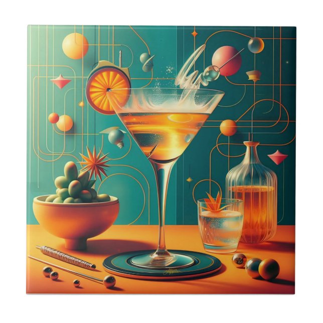 Atomic Futuristic Cosmic Storm Martini Tile (Front)