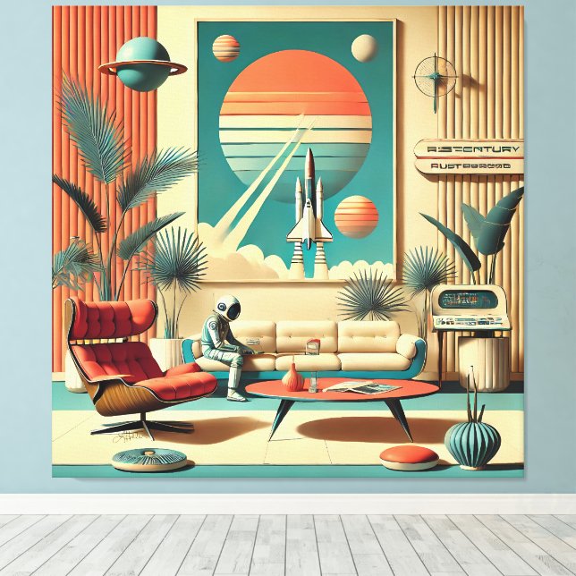 Atomic Futuristic Florida Space Age Family Room Canvas Print (Insitu(Wood Floor))
