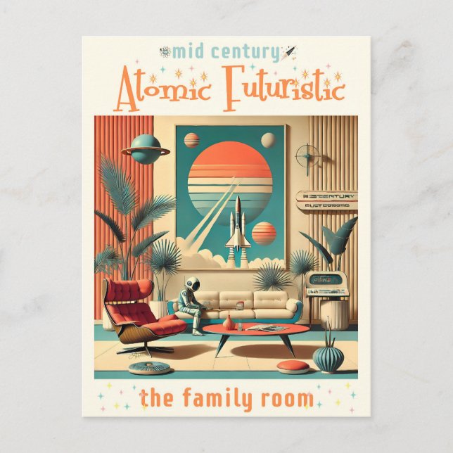 Atomic Futuristic Florida Space Age Family Room Postcard (Front)