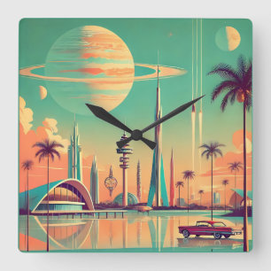 Atomic Futuristic New Florida Square Wall Clock
