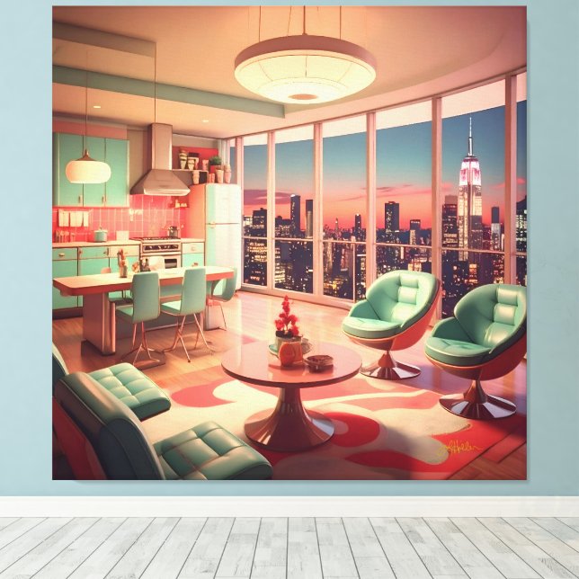 Atomic Futuristic Penthouse Apartment Canvas Print (Insitu(Wood Floor))