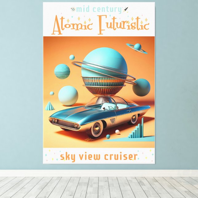 Atomic Futuristic Sky View Cruiser Car  Canvas Print (Insitu(Wood Floor))