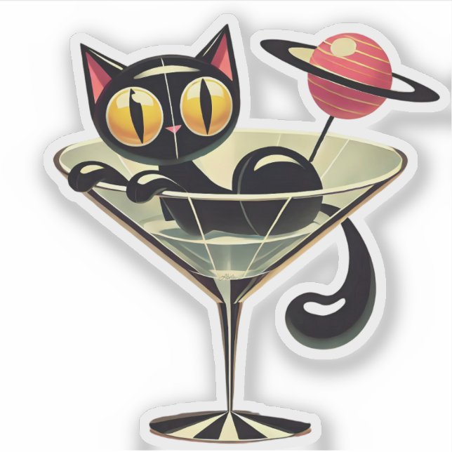 Atomic Futuristic Space Age Black Cat Martini  (Front)