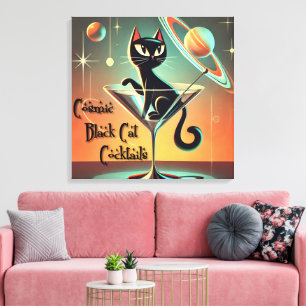 Atomic Futuristic Space Age Black Cat Martini Canvas Print