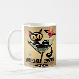 Atomic Futuristic Space Age Black Cat Martini Coffee Mug