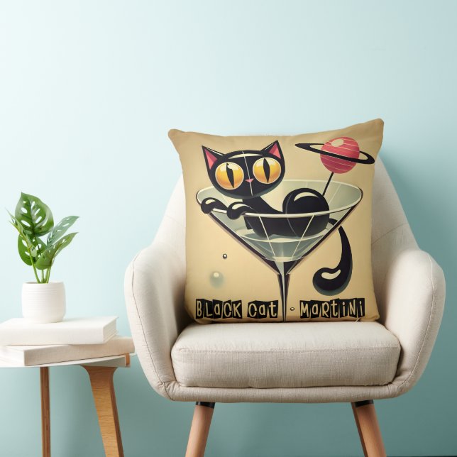 Atomic Futuristic Space Age Black Cat Martini Cushion (Chair)